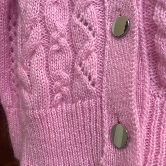 The Kooples Womens Cable Knit V-Neck Cardigan in Pink Fr Sz 2 US 6 NWT MSRP $345 - Picture 2 of 7